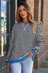 Elliana Stripe Crossed Stitch Drop Shoulder Sweatshirt