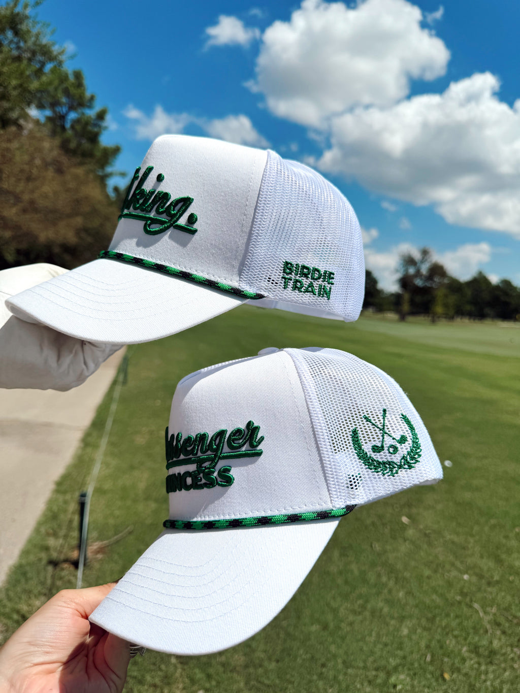 Couples Golf Hat - White Vintage Trucker Hat - B.You Boutique & Boji Balloon Bar