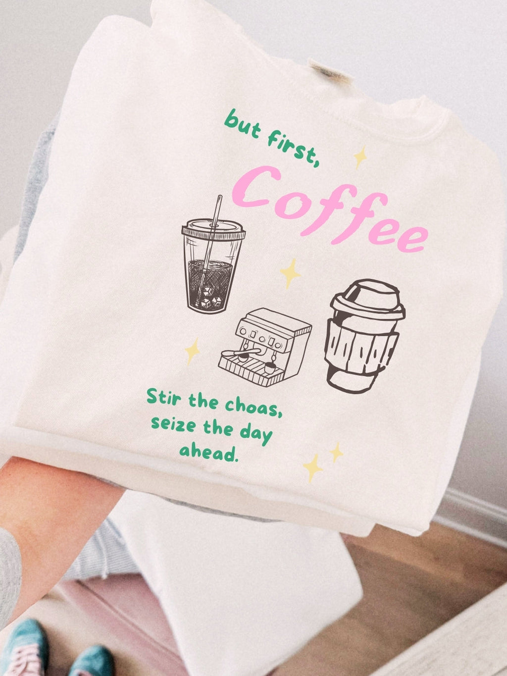But First Coffee Comfort Colors graphic tee in ivory