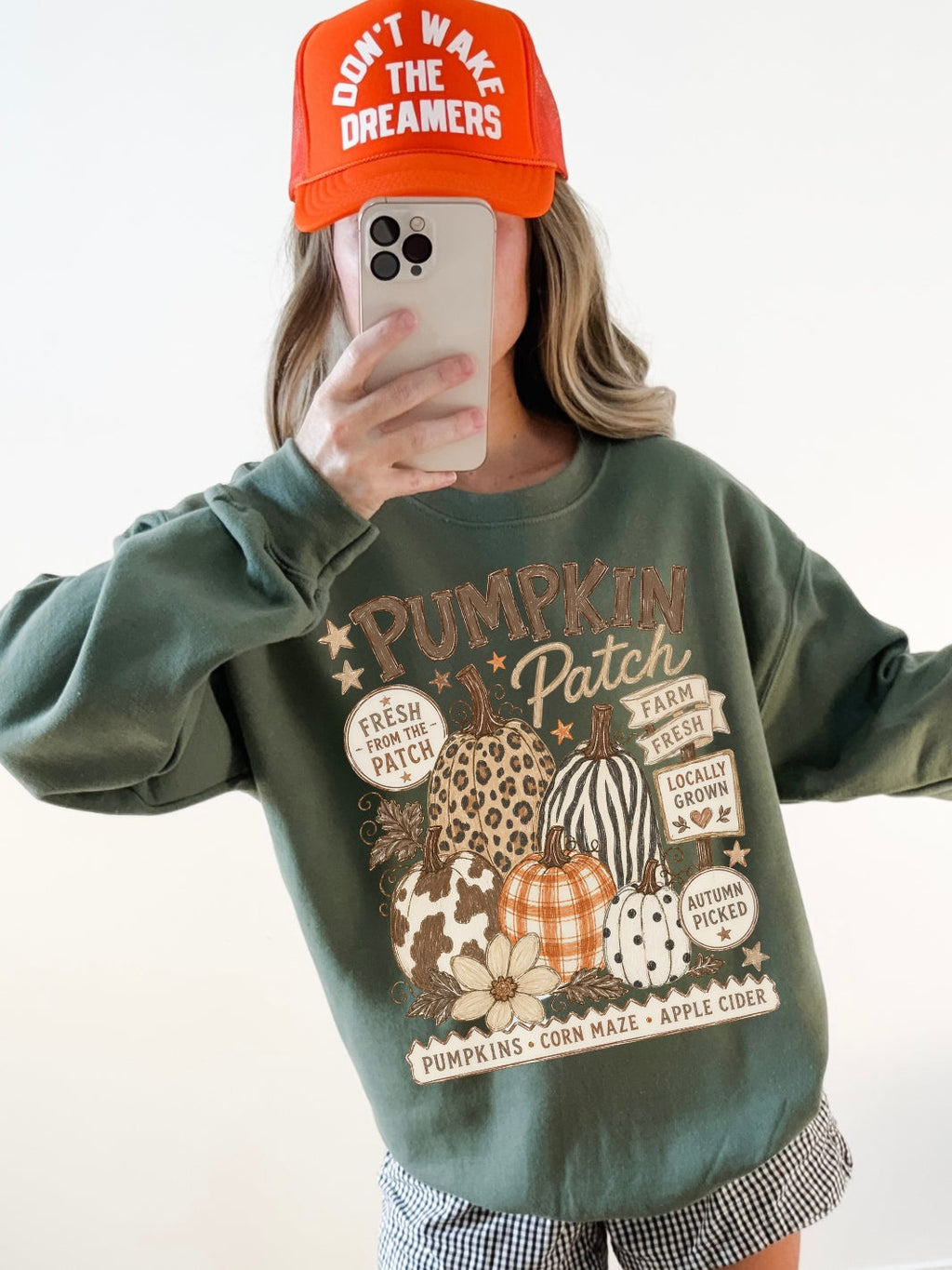 Retro Preppy Pumpkin Patch Graphic Crewneck Sweatshirt - women's boutique fall graphic apparel