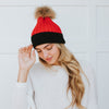 2 Tone Angora Knit Fur Pom Beanie