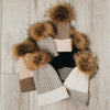 2 Tone Angora Knit Fur Pom Beanie