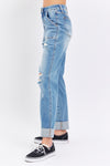 Judy Blue Full Size Distressed Straight Jeans with Patch Pockets