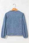 Oakley Tied Front Long Puff Sleeve Denim Top - B.You Boutique & Boji Balloon Bar
