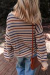 Emery Striped Knitted Drop Shoulder Round Neck Sweater - B.You Boutique & Boji Balloon Bar