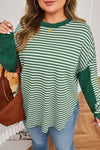 Green Stripe Exposed Seam Patchwork Plus Size Thermal Top - B.You Boutique & Boji Balloon Bar