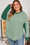 Green Stripe Exposed Seam Patchwork Plus Size Thermal Top - B.You Boutique & Boji Balloon Bar