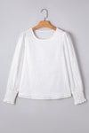Allison Eyelet Embroidered Smocked Cuff Sheer Blouse