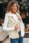 Stevie Sherpa Checkerboard Button Vest With Pocket - B.You Boutique & Boji Balloon Bar