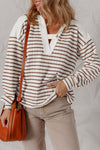 Ayla Stripe Textured Hooded Long Sleeve Top