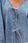 Oakley Tied Front Long Puff Sleeve Denim Top - B.You Boutique & Boji Balloon Bar