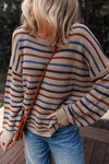 Emery Striped Knitted Drop Shoulder Round Neck Sweater - B.You Boutique & Boji Balloon Bar