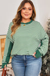 Green Stripe Exposed Seam Patchwork Plus Size Thermal Top - B.You Boutique & Boji Balloon Bar