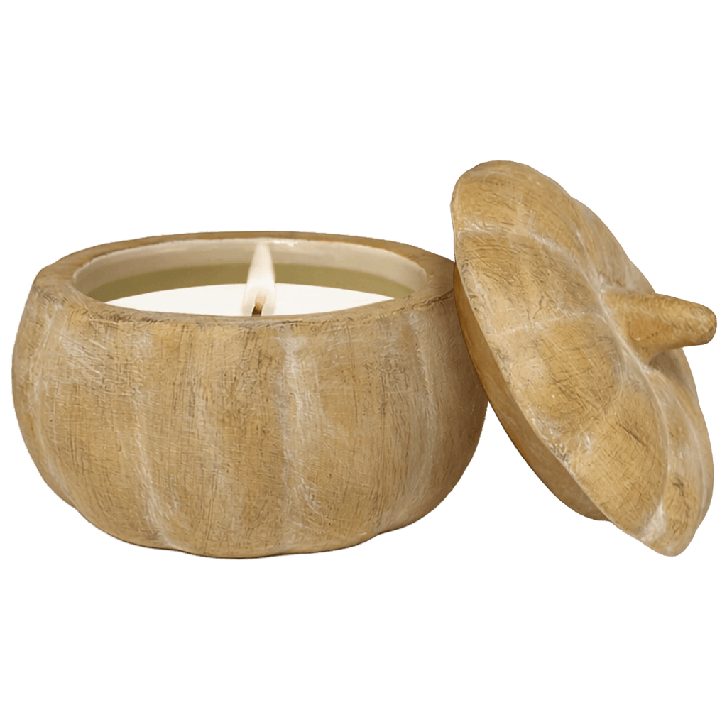 Pumpkin Spice soy candle in faux wood ceramic pumpkin jar