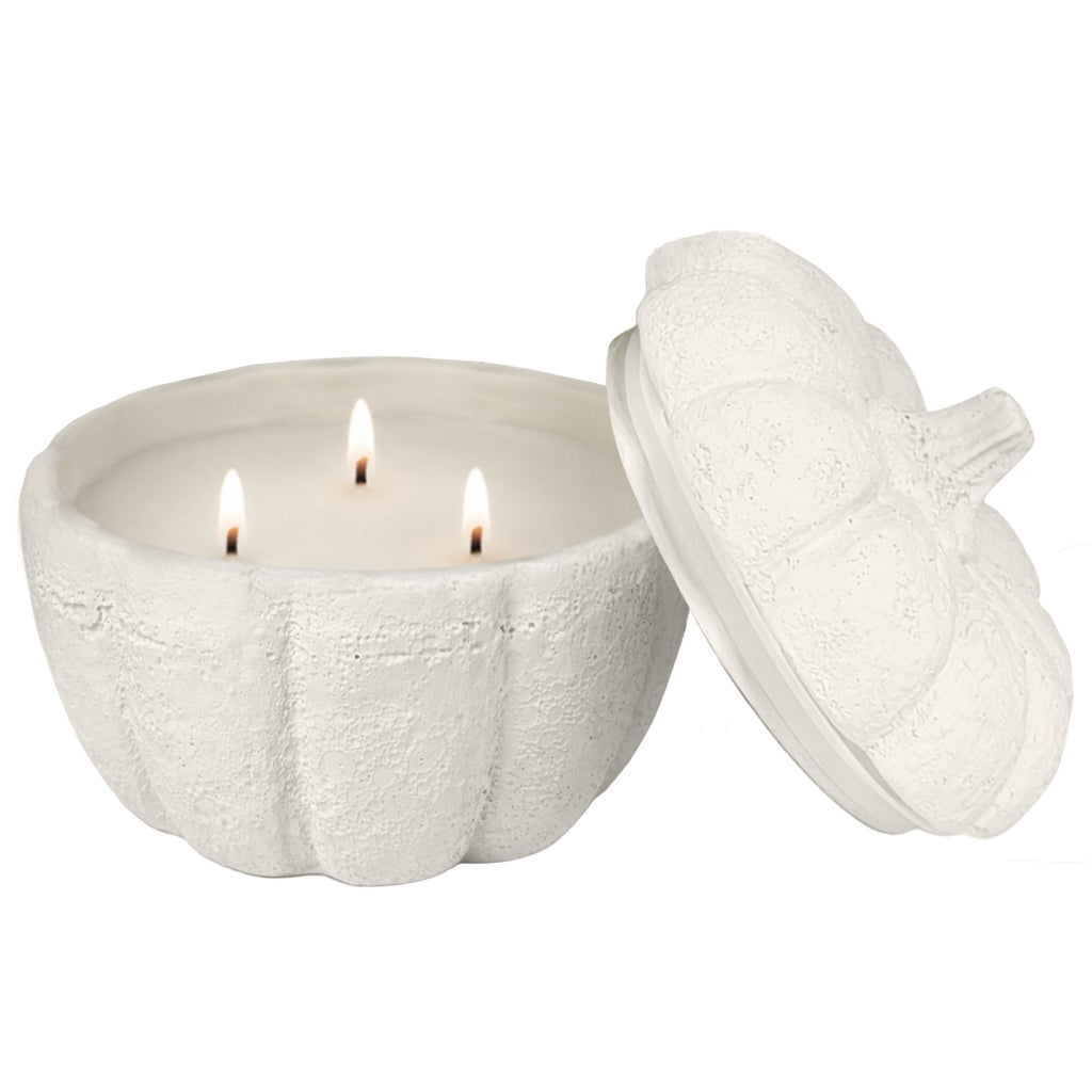 Cashmere and Vanilla soy candle in off-white cement pumpkin jar