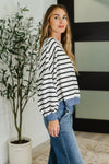 Cute in Comfort Crew Neck Pullover in White, Black and Denim