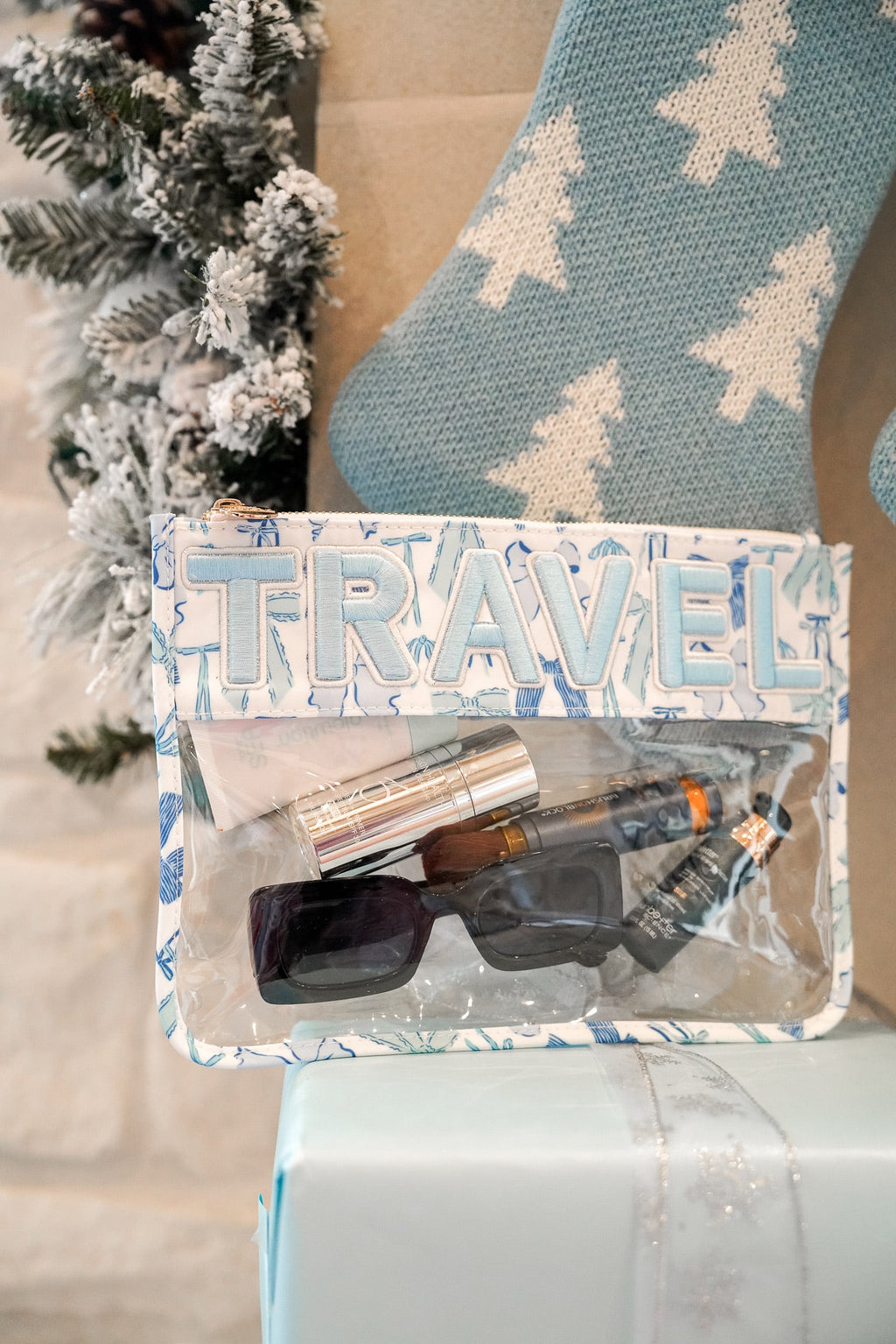 Travel - Blue Bow Clear Pouch - B.You Boutique & Boji Balloon Bar