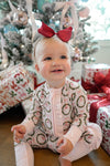 Buttery Soft Bamboo Pink Christmas Sleeper/Baby Onesie, Printed with Santa’s and bows