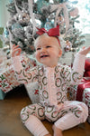 Buttery Soft Bamboo Pink Christmas Sleeper/Baby Onesie, Printed with Santa’s and bows