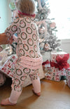 Buttery Soft Bamboo Pink Christmas Sleeper/Baby Onesie, Printed with Santa’s and bows with ruffles on the back