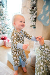 Buttery Soft Bamboo Deck the Halls Christmas Baby Sleeper, Onesie printed with wreaths and Christmas trees 
