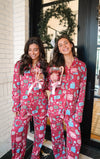 Buttery Soft Bamboo Whimsical Christmas Pajama Set printed with stockings, presents, wreaths and more