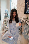 Buttery Soft Bamboo Blue Christmas Pajama Set, Printed with Christmas trees, ornaments, trees