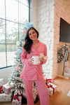 Buttery Soft Bamboo Pink and Red Stripe Christmas Pajama Set