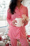 Buttery Soft Bamboo Pink and Red Stripe Christmas Pajama Set