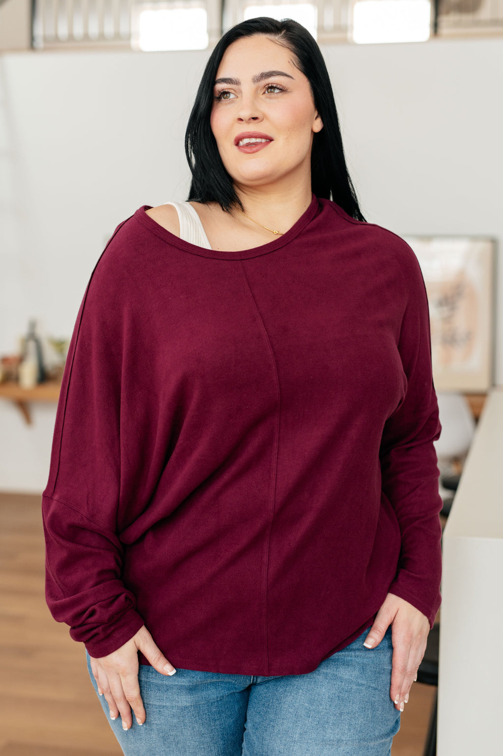 Drive Downtown Dolman Sleeve Top in Wine - B.You Boutique & Boji Balloon Bar