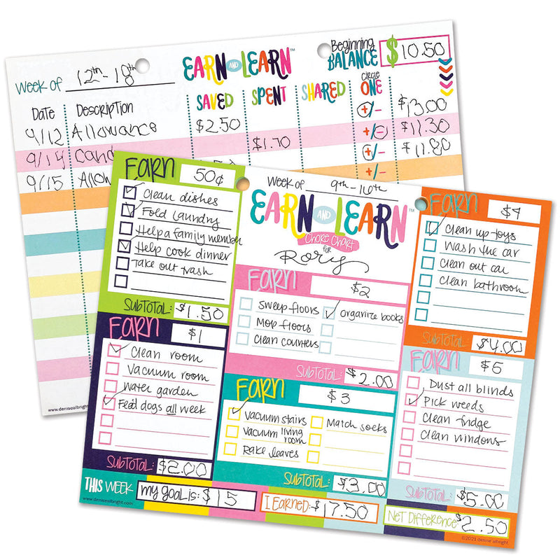 Earn & Learn® Kids Money Management Chore Chart Pad | Dry Erase Savings Tracker for School Age Kids
