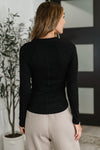 Effortless Edge Knit Henley Top in Black - B.You Boutique & Boji Balloon Bar