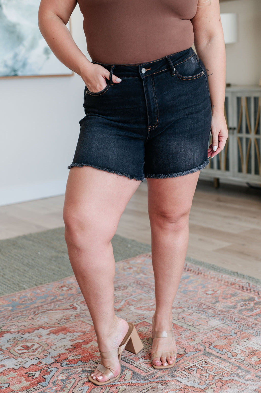 Ember High Rise Control Top Fray Hem Shorts - B.You Boutique & Boji Balloon Bar