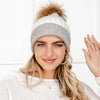 2 Tone Angora Knit Fur Pom Beanie