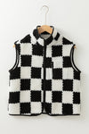 Mindi Checkered Sherpa Collared Jacket Vest - B.You Boutique & Boji Balloon Bar