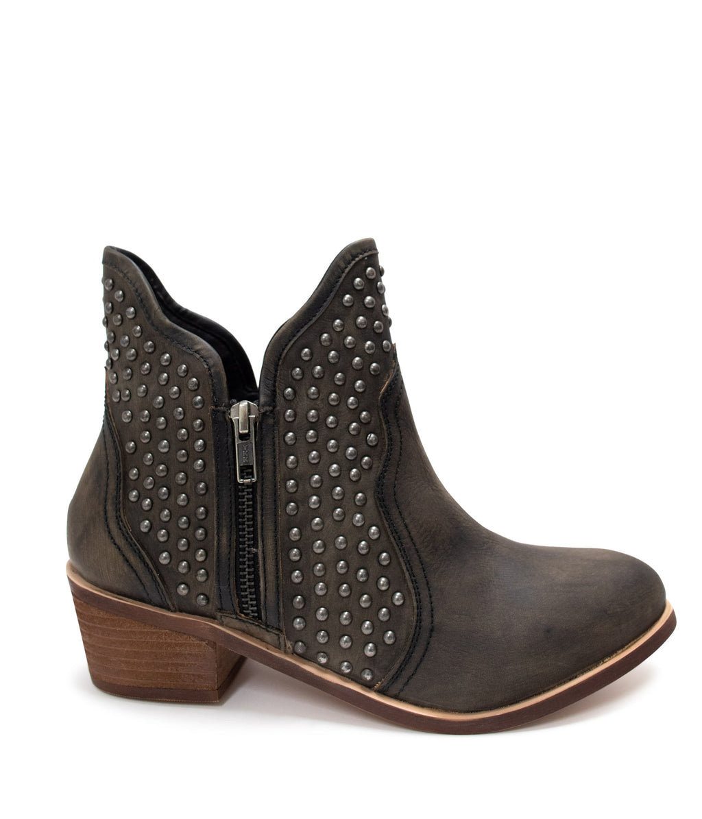 Black Nailed It genuine leather studded ankle boot front view