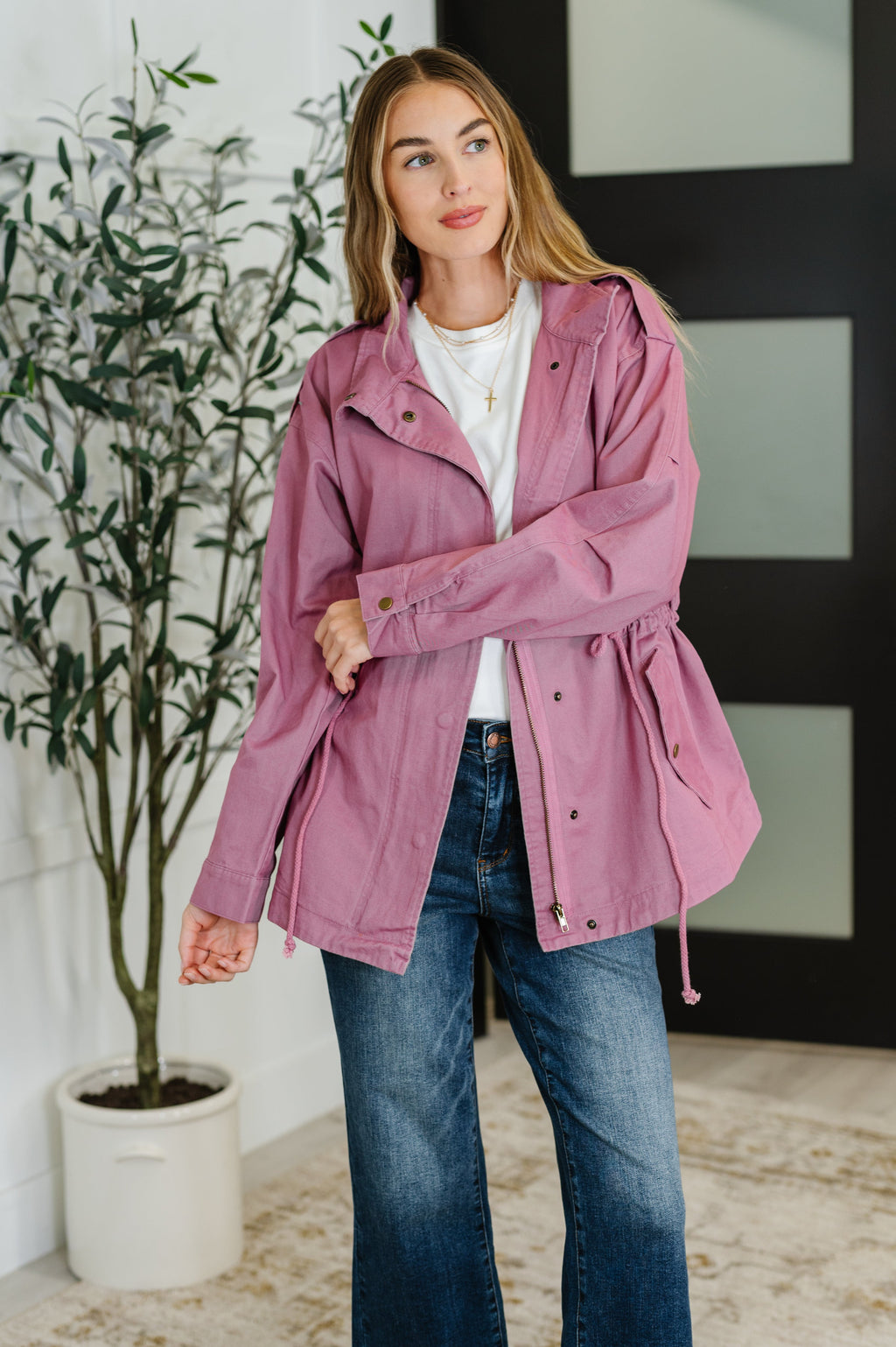 Puddle Jumper Full Front Zip Up Jacket in Mauve - B.You Boutique & Boji Balloon Bar