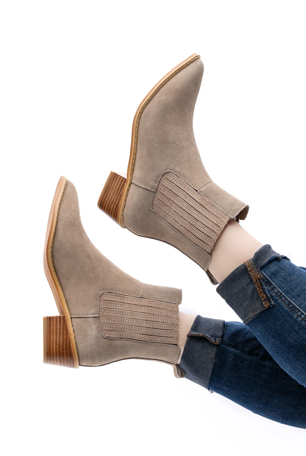 Taupe Leonor genuine suede fall ankle boot front view