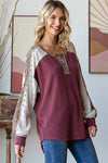 Bold Behavior Contrast Color Block Top in Burgundy