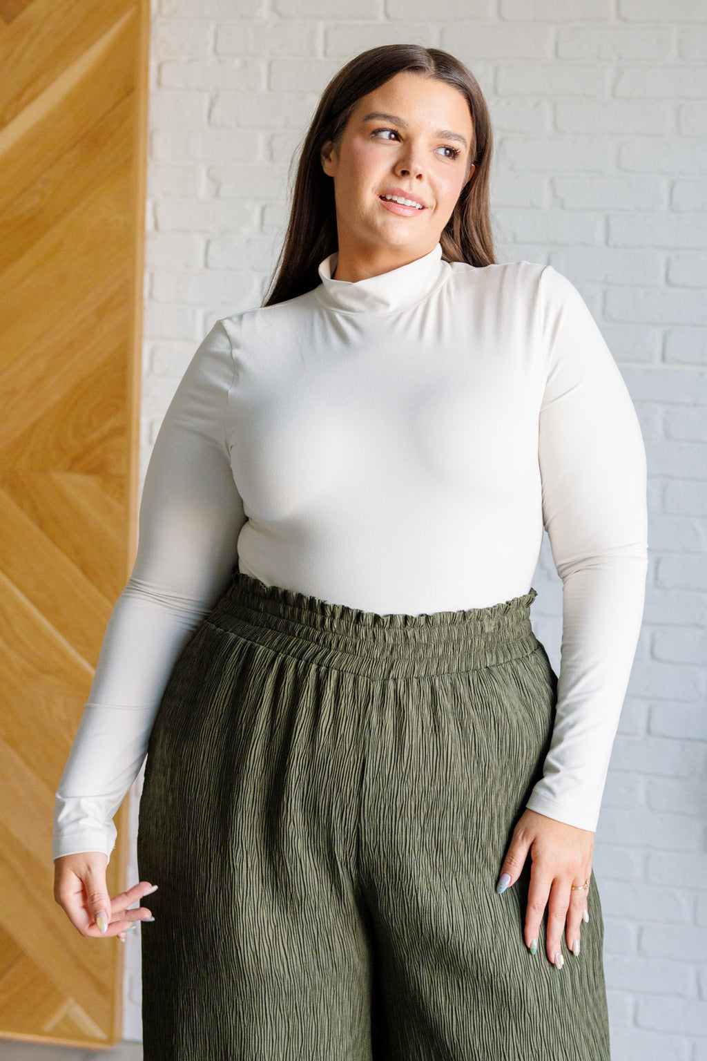 Simple Situation Mock Neck Bodysuit in White Pearl - B.You Boutique & Boji Balloon Bar