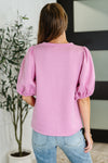Textured Balloon Sleeve Blouse in Pink