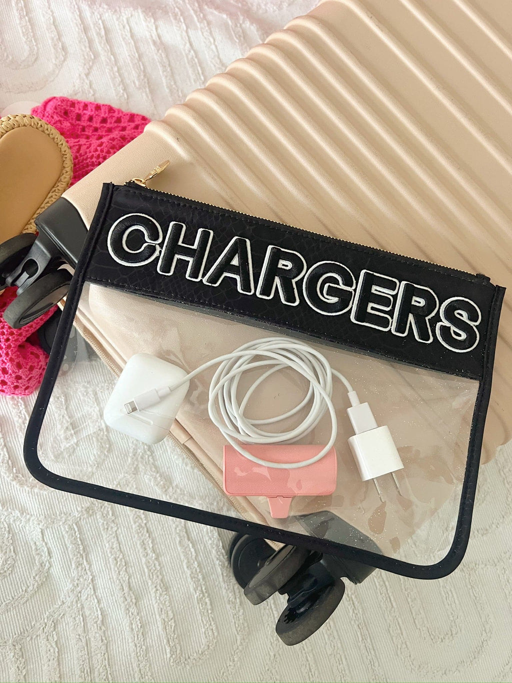 Chargers Clear Pouch - Black - B.You Boutique & Boji Balloon Bar