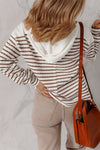 Ayla Stripe Textured Hooded Long Sleeve Top