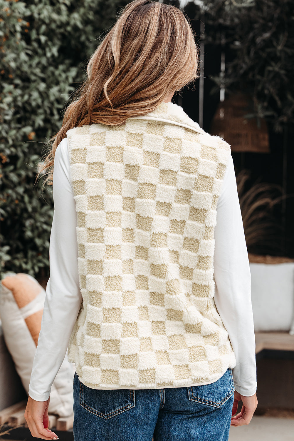 Stevie Sherpa Checkerboard Button Vest With Pocket - B.You Boutique & Boji Balloon Bar