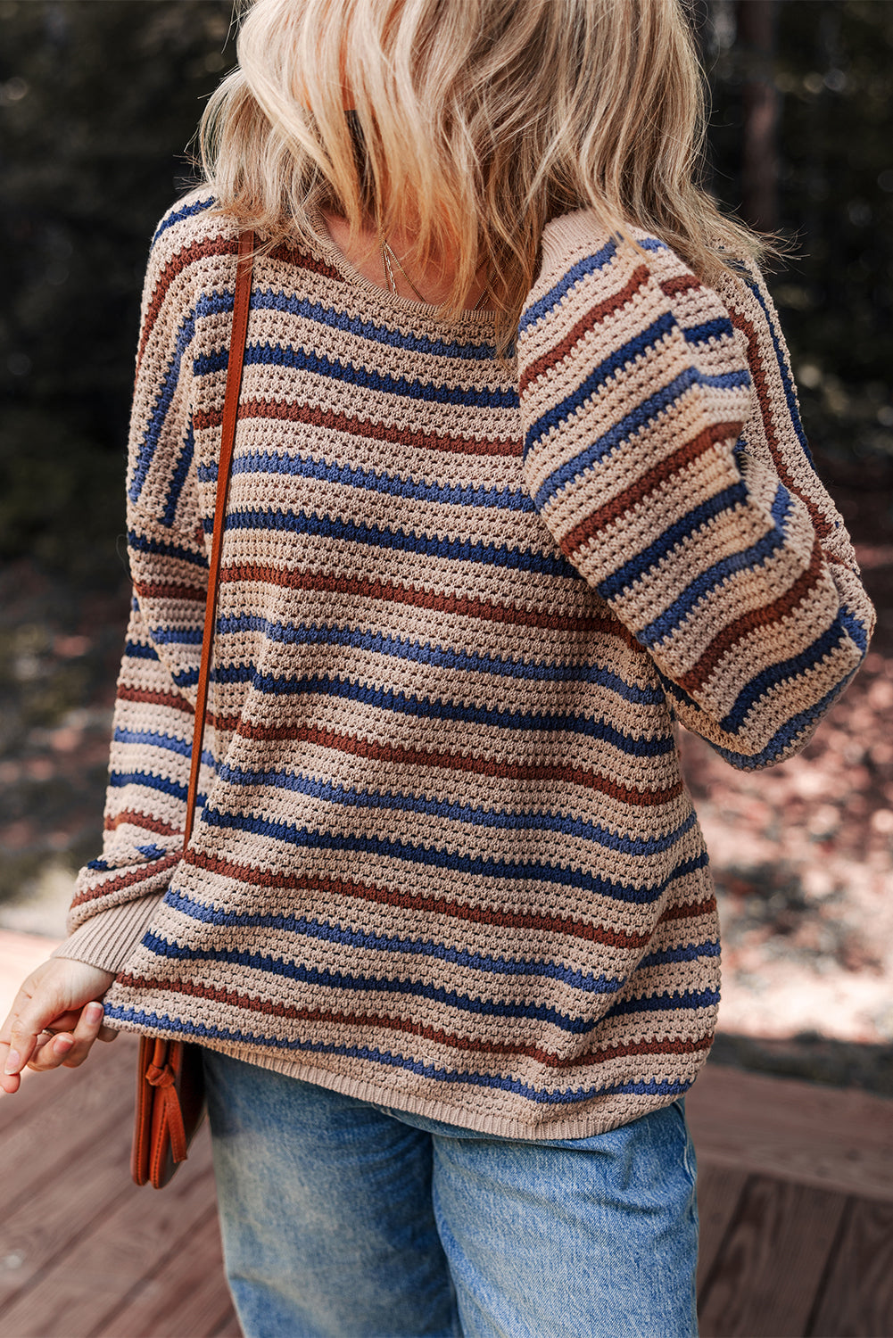 Emery Striped Knitted Drop Shoulder Round Neck Sweater - B.You Boutique & Boji Balloon Bar
