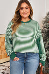 Green Stripe Exposed Seam Patchwork Plus Size Thermal Top - B.You Boutique & Boji Balloon Bar