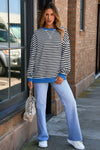 Elliana Stripe Crossed Stitch Drop Shoulder Sweatshirt