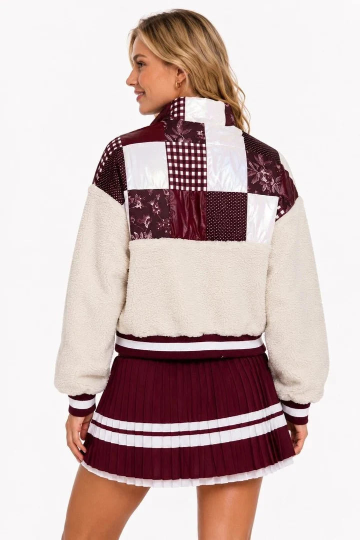 Brianna Cannon Texas A&M Patchwork Sherpa Jacket at B.You Boutique