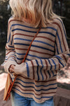 Emery Striped Knitted Drop Shoulder Round Neck Sweater - B.You Boutique & Boji Balloon Bar