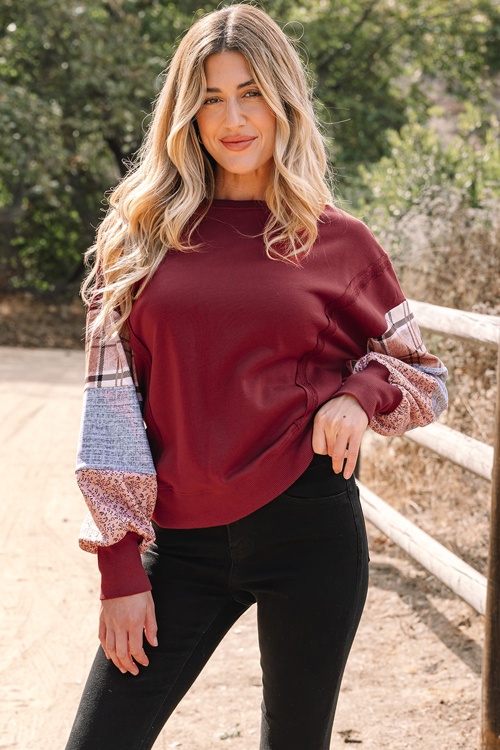 Hollihanna Sleeve Raw Seam Sweatshirt - B.You Boutique & Boji Balloon Bar